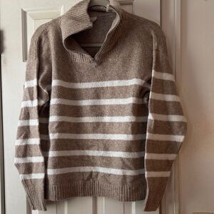 Men's Brown and White Striped Sweater
